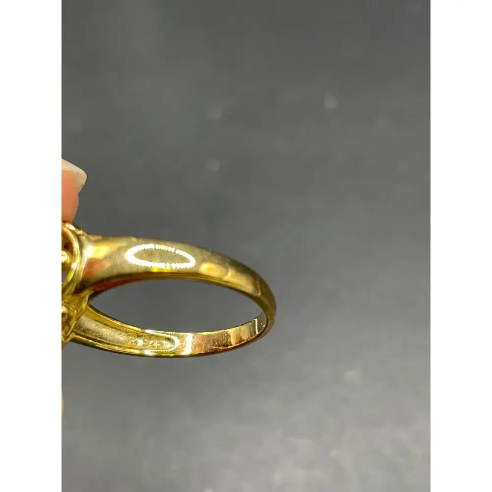 Vintage 925 Sterling Silver Gold Vermeil Clear CZ Solitaire Ring Size 9.75